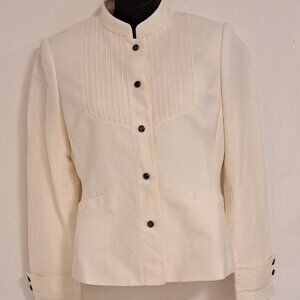 Tahari Arthur S. Levine Snap Button Mandarin Collar Cream Blazer Size 2 …